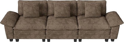 123" Cloud Modular Sectional Sofa, 3-Seater w/Deep Seat & Removable Arms, Plush Chenille for Living Room - Taupe