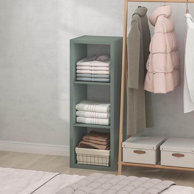 Furinno Cubic Closet Organizers and Storage, 3-Cube Closet Organizer, Open Shelf Closet Storage, Extra Thick Frame for Wardrobe, Bedroom, Living Room, Sage Green
