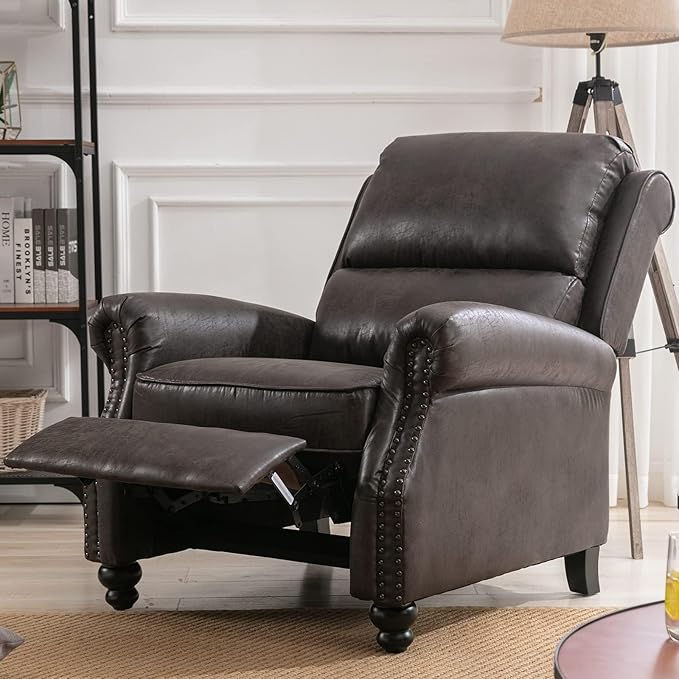 CANMOV Pushback Recliner Chair Set of 2, Faux Leather Armchair Push Back Recliner with Rivet Decoration Single Sofa Accent Chair for Living Room, Dark Grey