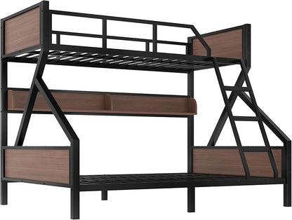 Bellemave Twin XL Over Queen Bunk Bed with Storage Shelf and RGB LED Lights, Adults Bunk Bed with Angle Padded Ladder, Heavy Duty Bunk Beds with Noise-Reducing Rubber Stoppers, Black