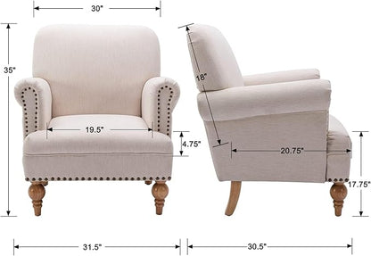 chairus Linen Accent Chair for Living Room Set of 2 Upholstered Mid Century Modern Single Sofa Chair with Solid Wood Legs Comfy Reading Chair Armchair for Bedroom/Office Room/Recption/Lounge, Cream