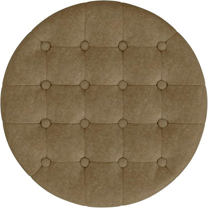 Homepop Home Decor | Upholstered Round Velvet Tufted Foot Rest Ottoman | Ottoman with Storage for Living Room & Bedroom | Decorative Home Furniture, Mocha Velvet