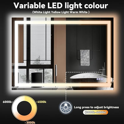 VooBang LED Bathroom Mirror 32 x 48 inches - 3 Adjustable Lighting Modes Lighted Smart Bathroom Vanity Mirror, Anti-Fog, Memory Function, Tempered Glass, Wall Mounted Horizontally Vertically