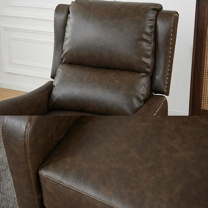 Pushback Recliner Chair, PU Leather Push Back Armchair, Upholstered Recliner Chair 105-135 Degree Adjustable, Retro Accent Chair for Living Room Bedroom - Brown