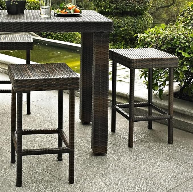 Crosley Furniture Palm Harbor Wicker Counter Height Outdoor Bar Stools, Set of 2, for Backyard, Patio, Deck, Brown