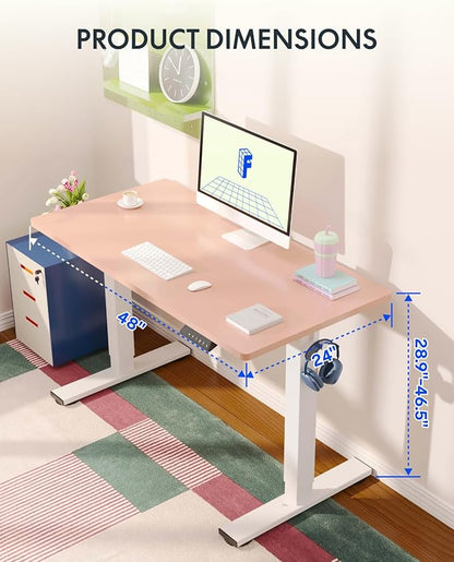 FLEXISPOT EN1 Pink Standing Desk 48"x24" White Frame, One-Piece Electric Height Adjustable Desk for Women — Ideal for Home Office, Study, or Beauty Space, Smooth Lift & Easy Assembly