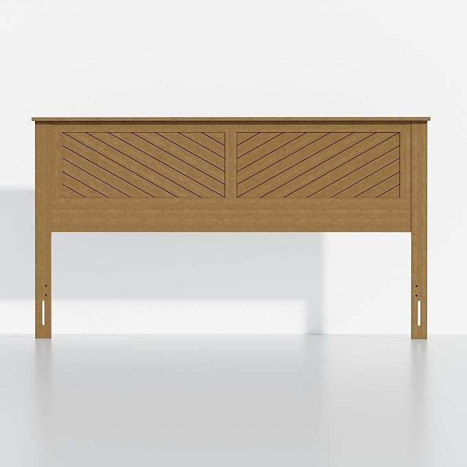 Serene King Size Wood Headboard Diagonal Panel Design in a Stained Pine Finish