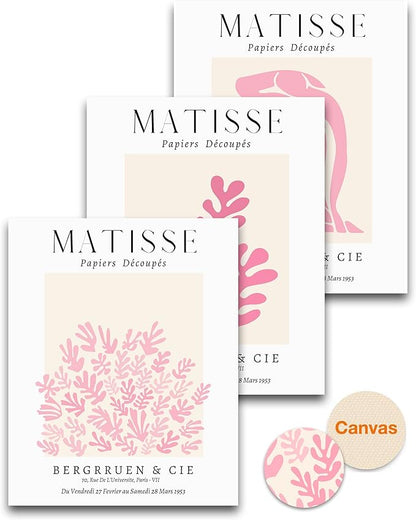 HesenDot Unframed Matisse Pink Wall Art,12x16in Canvas Prints Poster,Set of 3 Modern Abstract Wall Decor Posters,Minimalist Home Decoration for Living Room Bedroom Office