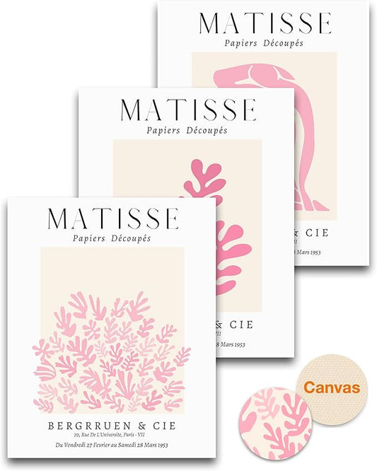 HesenDot Unframed Matisse Pink Wall Art,12x16in Canvas Prints Poster,Set of 3 Modern Abstract Wall Decor Posters,Minimalist Home Decoration for Living Room Bedroom Office