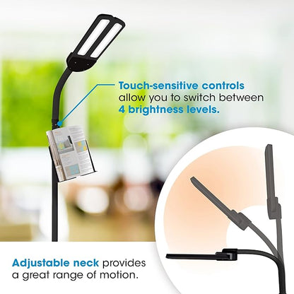 Ottlite Dual Shade LED Standing Floor Lamp with Adjustable Stand - Wide Range of Illumination with Built-in 2.1A USB Charging Port and Flexible Neck - 4 Brightness Settings for Reading & Studying