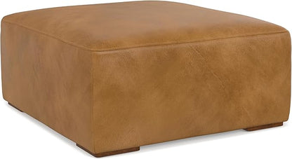 SIMPLIHOME Rex Ottoman in Full-Grain Genuine Leather, Sienna, 34-inches Wide, Modern-Style Table Ottoman or Footrest, Assembled, for Living Room and Family Room