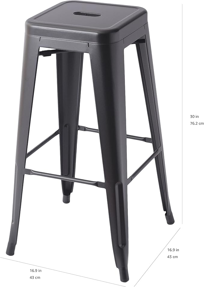 Amazon Basics Metal Bar Stools - 30-Inch, Set of 4, Black