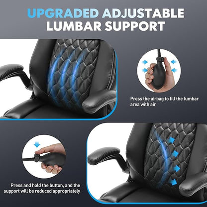 Heavy Duty High-Back Office Chair, Ergonomic Home Computer Chair with Lumbar Support & Tilt Lock, Big and Tall Executive Office Chairs for Work, Black
