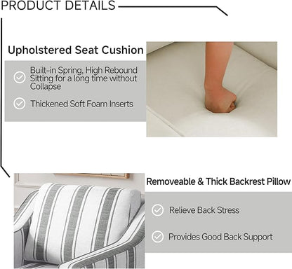 UIXE Swivel Accent Chair, Fabric Upholstered Arm Chair for Living Room, Modern Club Armchair Comfy Single Sofa Bedroom Reading Seat with Lumbar Pillow - Stripe Gray