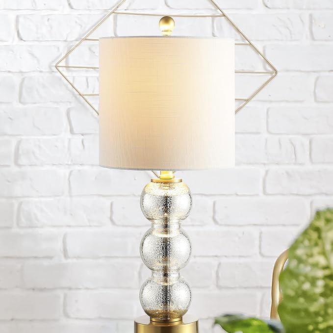 JONATHAN Y JYL1021C February 21" Glass/Metal LED Table Lamp Contemporary Bedside Desk Nightstand Lamp for Bedroom Living Room Office College Bookcase LED Bulb Included, Mercury Glass/Brass Gold
