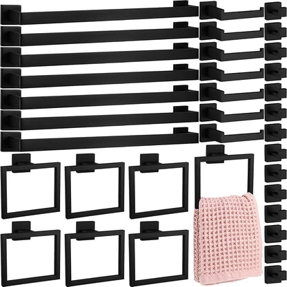 Gisafai 35 Pcs Bathroom Hardware Accessories Set 23.6 Inch Bath Towel Bar Kit Stainless Steel Bathroom Hardware Set Towel Racks Ring Hooks Paper Holder for Wall Mounted (Black)