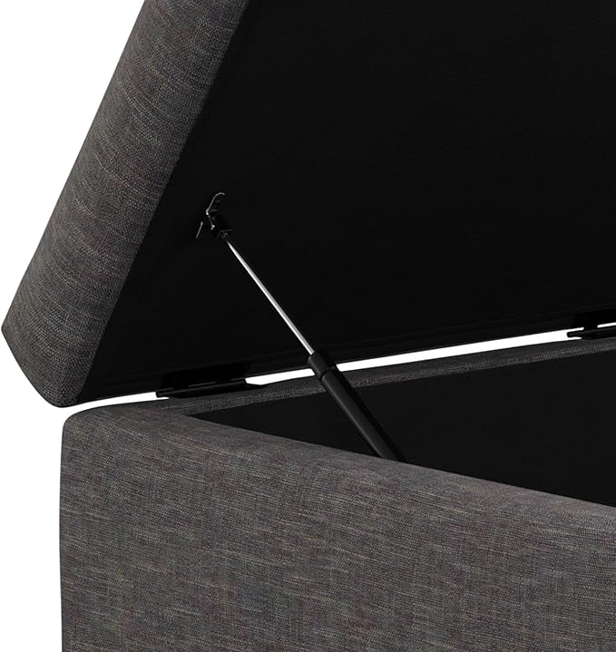 SIMPLIHOME Rebecca 36 inch Wide Contemporary Square Mid Century Coffee Table Storage Ottoman with Lift Up Lid in Slate Grey Polyester Linen, Assembled, For the Living Room, Entryway and Family Room