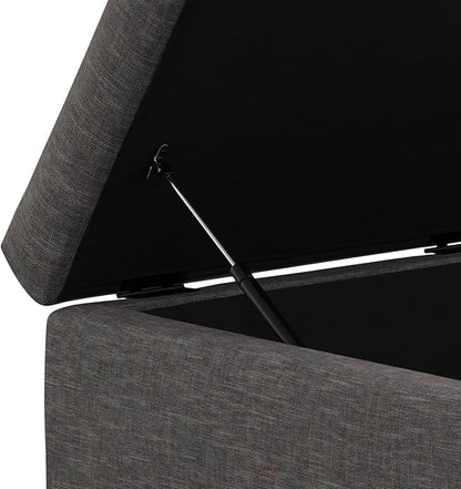 SIMPLIHOME Rebecca 36 inch Wide Contemporary Square Mid Century Coffee Table Storage Ottoman with Lift Up Lid in Slate Grey Polyester Linen, Assembled, For the Living Room, Entryway and Family Room