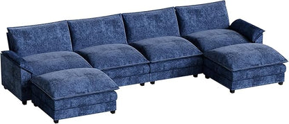 Homall 80" Modular Sectional Sofa, Loveseat Sofa Couch with Double-Layer Cushion, DIY Combination Chenille Deep 2-Seat Cloud Couch for Living Room (Dark Blue, U Shaped Sofa)