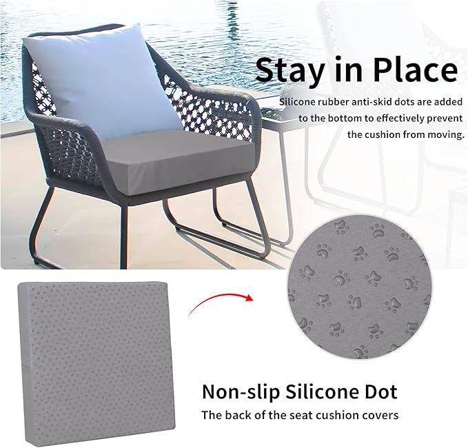 Easy-Going Waterproof Patio Cushion Covers 24x24x4 inch 2 Pack Replacement Non-Slip Outdoor Seat Cushion Slipcover with Zipper. Gray