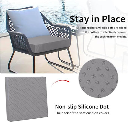 Easy-Going Waterproof Patio Cushion Covers 24x24x4 inch 2 Pack Replacement Non-Slip Outdoor Seat Cushion Slipcover with Zipper. Gray