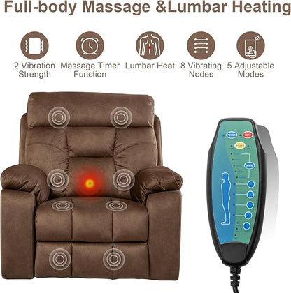 Oversized Lift Recliner Chairs for Elderly, 26in Extra Wide Power Chair with Massaga and Heating, Large Electric Lay Flat Recliners Sofa for Big and Tall Adult Lounging, Velvet Brown
