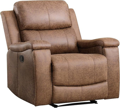 EBELLO Recliner Chair, Single Overstuffed Sofa Recliner, Breathable Faux Leather Manual Reclining Chairs with Hidden Cup Holder, Arm and Back for Adults, Living Room, Bedroom, Light Brown