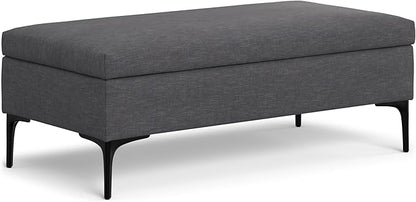 SIMPLIHOME Rebecca 48 inch Wide Mid Century Modern Rectangle Large Coffee Table Storage Ottoman with Lift up Lid in Slate Grey Polyester , Assembled, For the Living Room, Entryway and Family Room