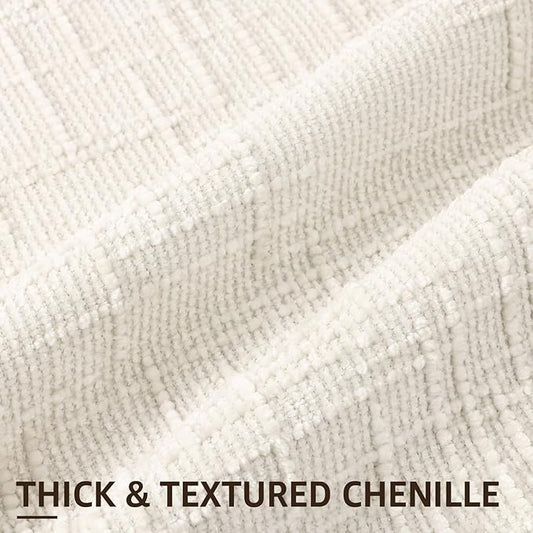 decorUhome Christmas Cream White Chenille Throw Pillow Covers 18x18 Set of 2 Thick Textured Slubby Couch Pillow Covers Farmhouse Accent Modern Neutral Decorative Pillow Cases for Bed Sofa Living Room