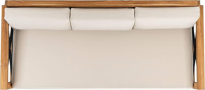 SAFAVIEH CPT1010A Couture Curacao Brazilian Teak Outdoor 3-Seat Patio Sofa, Natural/White