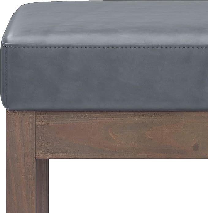 SIMPLIHOME Milltown 27 inch Wide Contemporary Rectangle Footstool Ottoman Bench in Stone Grey Vegan Faux Leather, Assembled, For the Living Room and Bedroom