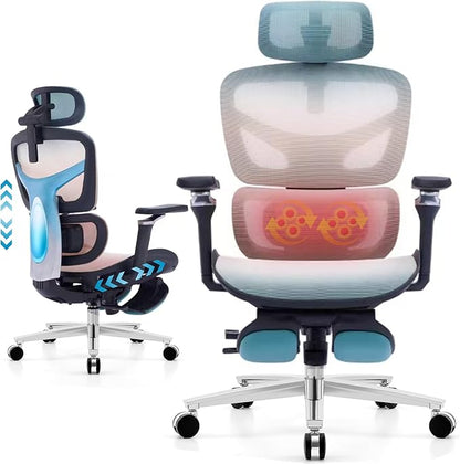 Ergonomic Home Office Desk Chair with Massage Lumbar Support，4D Headrest & 5D Armrests, Reclining Big and Tall 400LBS Mesh Chair with Footrest，Adjustable Back High and Seat Depth (Black Rainbow)