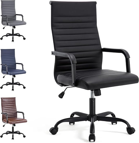 Office Desk Chair, Ergonomic Conference Room Chairs, PU Leather Executive Ribbed Computer Chair, Swivel Rolling Chair for Home Office