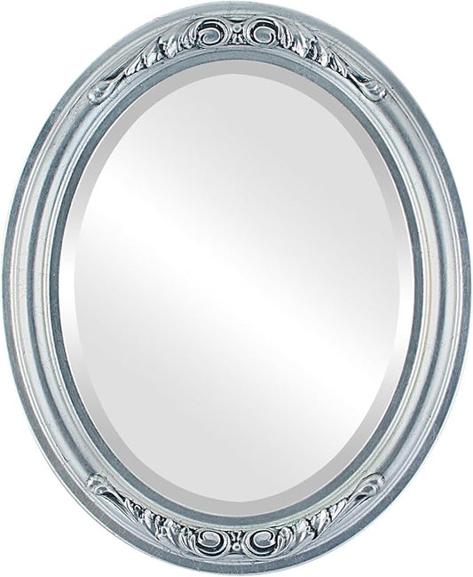 OVALCREST Oval Beveled Wall Mirror for Home Decor - Florence Style - Silver Leaf with Black Antique - 44" x 34"