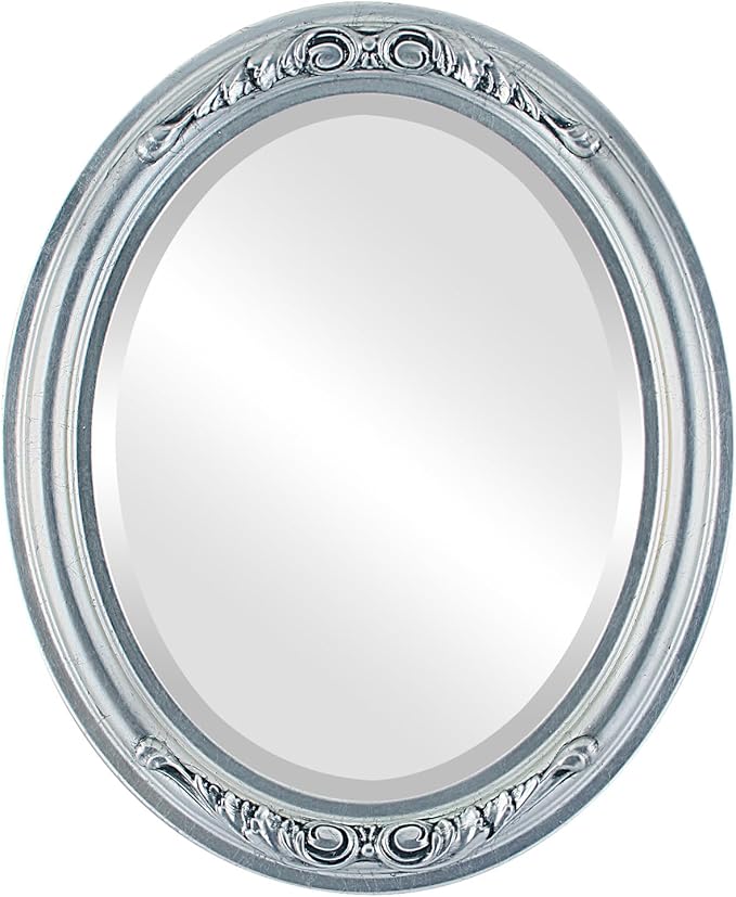 OVALCREST Oval Beveled Wall Mirror for Home Decor - Florence Style - Silver Leaf with Black Antique - 34" x 28"