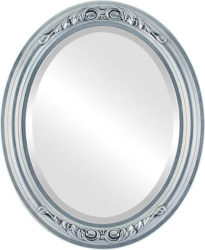 OVALCREST Oval Beveled Wall Mirror for Home Decor - Florence Style - Silver Leaf with Black Antique - 34" x 28"