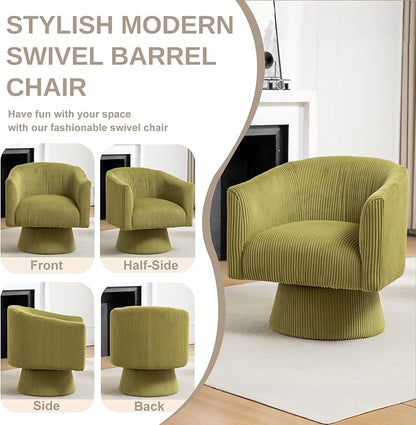 Swivel Accent Chair Set of 2, Modern 360° Swivel Barrel Chair, Corduroy Upholstered Single Sofa for Living Room, Bedroom(Mint Green)