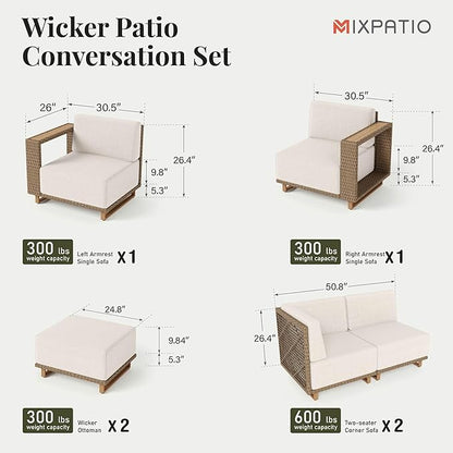 8 Pieces Outdoor Patio Furniture Set, Wicker Rattan Modular Patio Sofa Couch, Sectional Outdoor Conversation Set with 10" Extra Thick Cushions for Deck Backyard Lawn