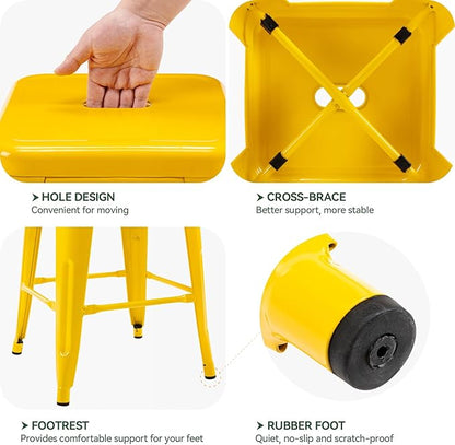 Vogue Furniture Direct 24" High Bar Stools Backless Yellow Metal Barstools Indoor-Outdoor Counter Height Stools with Square Seat, Set of 4 - VF1571019-4