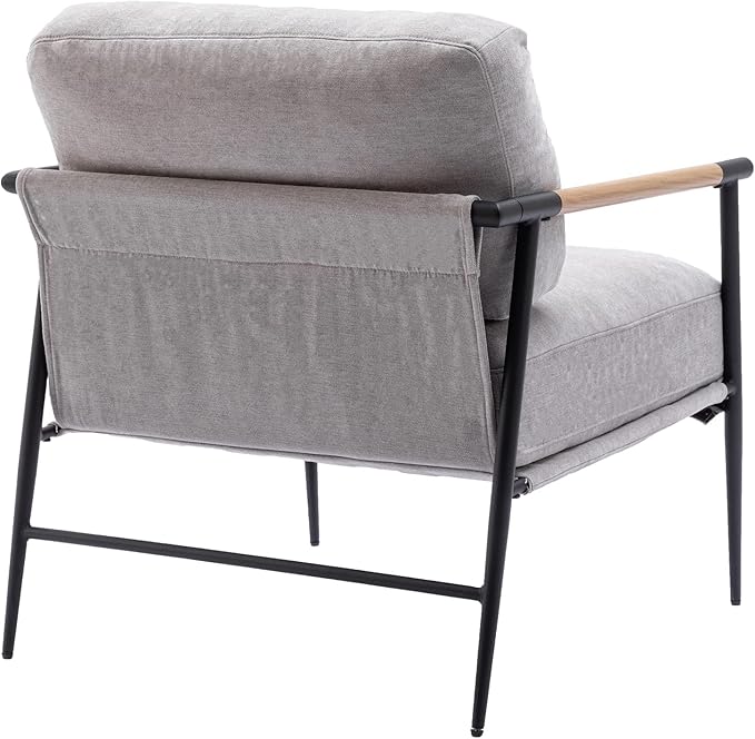 DUOMAY Mid-Century Modern Accent Chair Armchair, Soft Linen Fabric Sofa Lounge Chair Reading Chair with Metal Leg for Living Room Bedroom Office, Grey