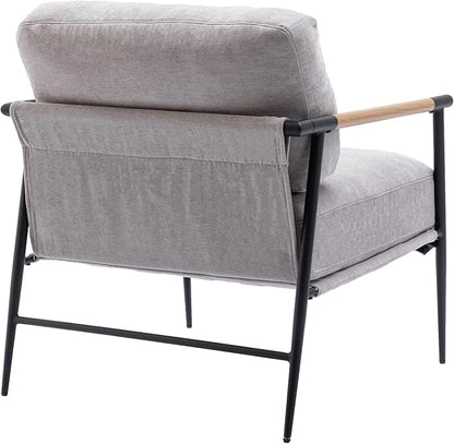 DUOMAY Mid-Century Modern Accent Chair Armchair, Soft Linen Fabric Sofa Lounge Chair Reading Chair with Metal Leg for Living Room Bedroom Office, Grey