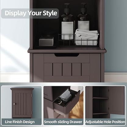 ChooChoo 67" Tall Bathroom Storage Cabinet Freestanding with Adjustable Shelves, Narrow Storage Linen Cabinet with 2 Doors and 1 Drawers for Bathroom, Living Room, Kitchen, Espresso