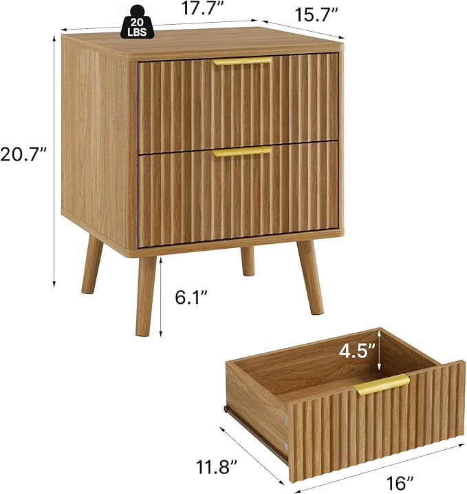 LYNSOM Fluted Dresser and Nightstand Sets 4 Piece, 2-Drawer Nightstands and 5/7 Drawers Dresser, Wood Bedroom Furniture Set for Home, Bedroom, Hallway, Natural Oak