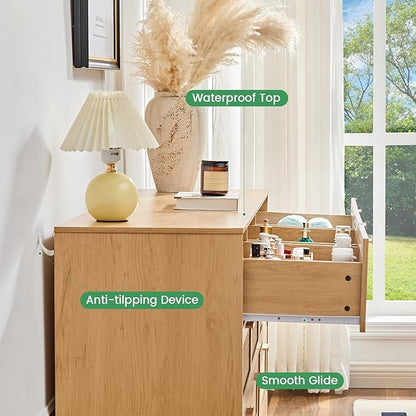 Natural Rattan 9-Drawer Dresser | Modern Bohemian Storage Chest – Includes Anti-Tip Wall Straps & Metal Slides | Versatile Furniture for Bedroom or Living Room
