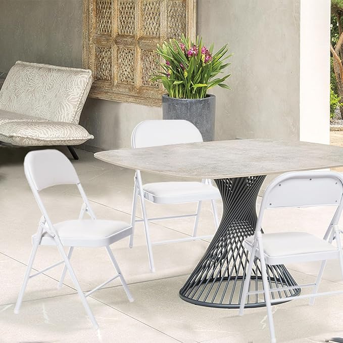 4 Pack Folding Chairs with Padded Seats, Padded Folding Chair with Steel Frame for Events Home Office, Pu Leather Folding Chair White