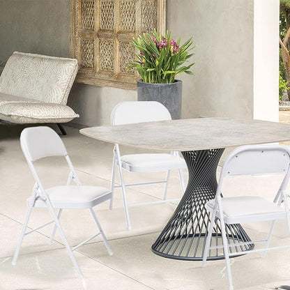4 Pack Folding Chairs with Padded Seats, Padded Folding Chair with Steel Frame for Events Home Office, Pu Leather Folding Chair White