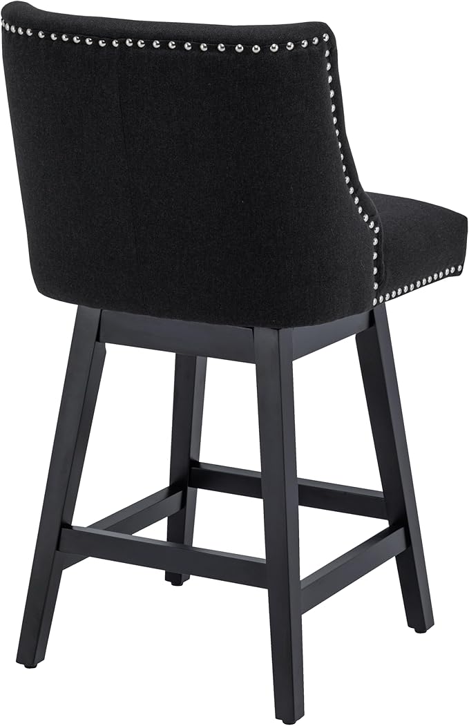 Bar Stools Set of 2, 26 Inch Upholstered Barstools with 13.8" High Back and Footrest, Swivel Counter Height Barstools for Kitchen Island Home Bar Performance Fabric Black