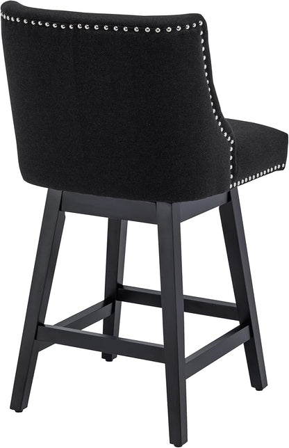 Bar Stools Set of 2, 26 Inch Upholstered Barstools with 13.8" High Back and Footrest, Swivel Counter Height Barstools for Kitchen Island Home Bar Performance Fabric Black
