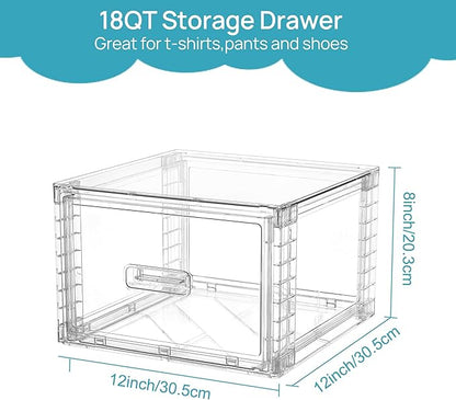 Vtopmart 9 Pack 18QT Clear Stackable Storage Drawers,Easily Assemble Closet Organizers,Plastic Storage Bins for Bathroom,Cabinet,Kitchen Pantry,Under Sink Organization(Medium)