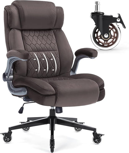 Large High Back Office Chair with Flip Arms- Executive Desk Chair with Locking Wheels, Adjustable Lumbar Support, Ergonomic Breathable Fabric Computer Chair Prevents Cats Scratching